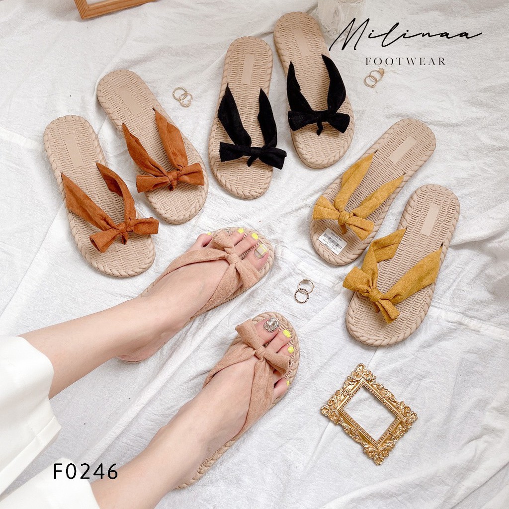 Dép kẹp nơ giả cói f0246