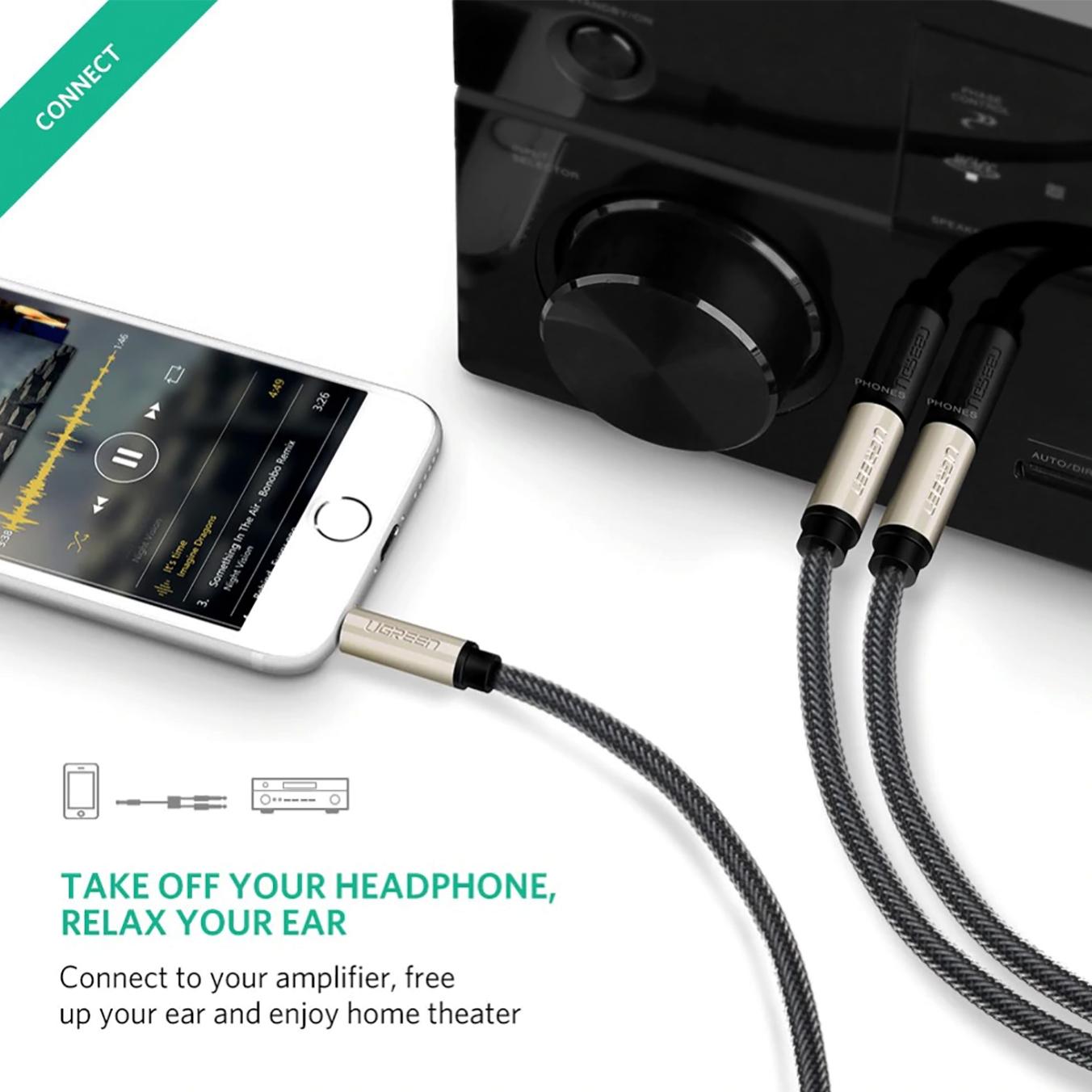 [HCM]Cáp Audio 3.5mm ra 2 Đầu 6.5mm Cao Cấp UGREEN AV126