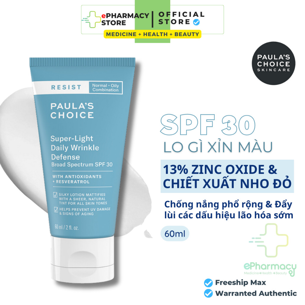 Kem Chống Nắng Paulas Choice chống nắng phổ rộng - Paulas Choice Resist Super-Light Daily Wrinkle Defence SPF30 60mL