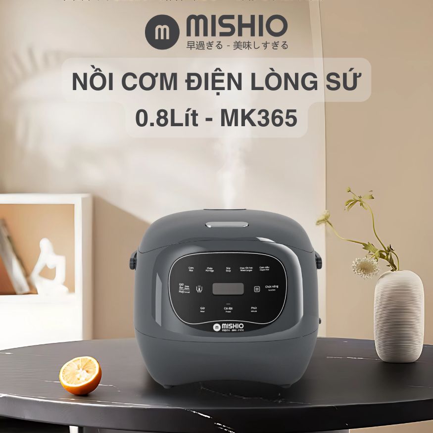Nồi Cơm Điện Sứ Dưỡng Sinh Mishio MK365 lòng sứ nguyên chất 0.8L không chứa chất chống dính