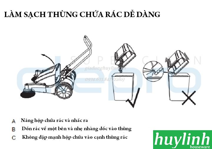 Xe quét rác đẩy tay Clepro CW103/2 (Máy quét rác không động cơ CW-103)