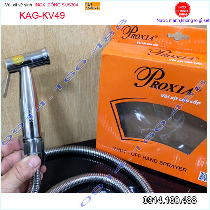 Vòi xịt vệ sinh inox bóng sus304 Proxia KAG-KV49, vòi rửa vệ sinh cao cấp