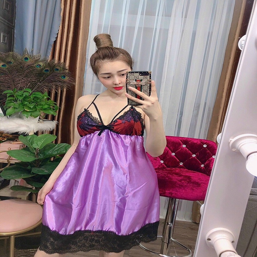 Đầm váy ngủ phối ren sexy vải Phi lụa freesize từ 44-58kg