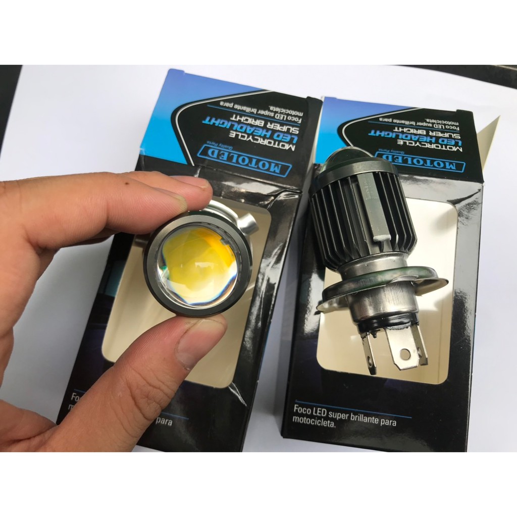 Đèn Led pha H4 gương cầu Mini Cos Vàng Pha Trắng ko chế mọi loại xe - Vindecal BD