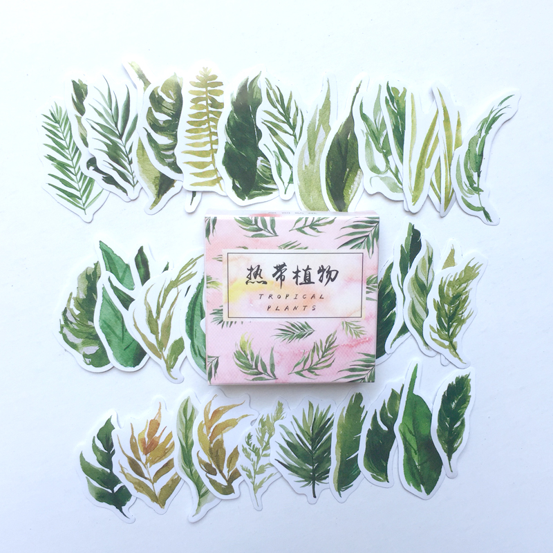 Hộp 40 Miếng Nhãn Dán Sticker Trang Trí Lá Cây