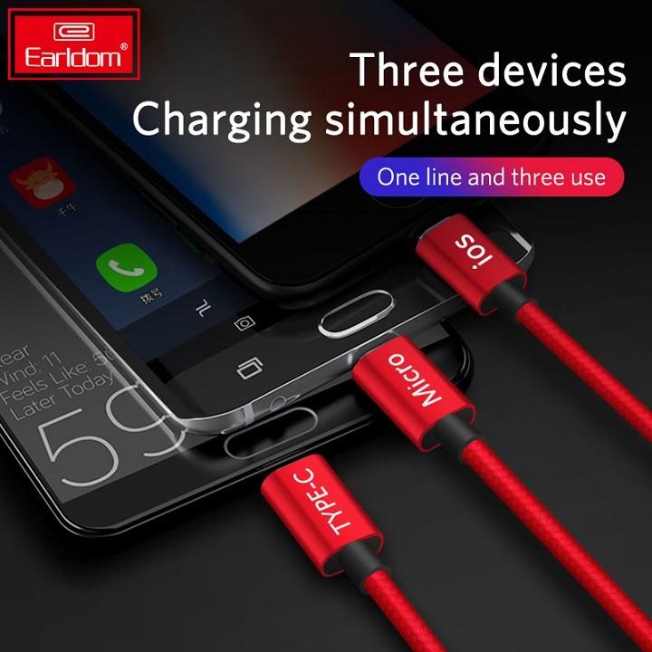 Cáp Sạc Dây Dù 3 trong 1 Earldom IMC-015