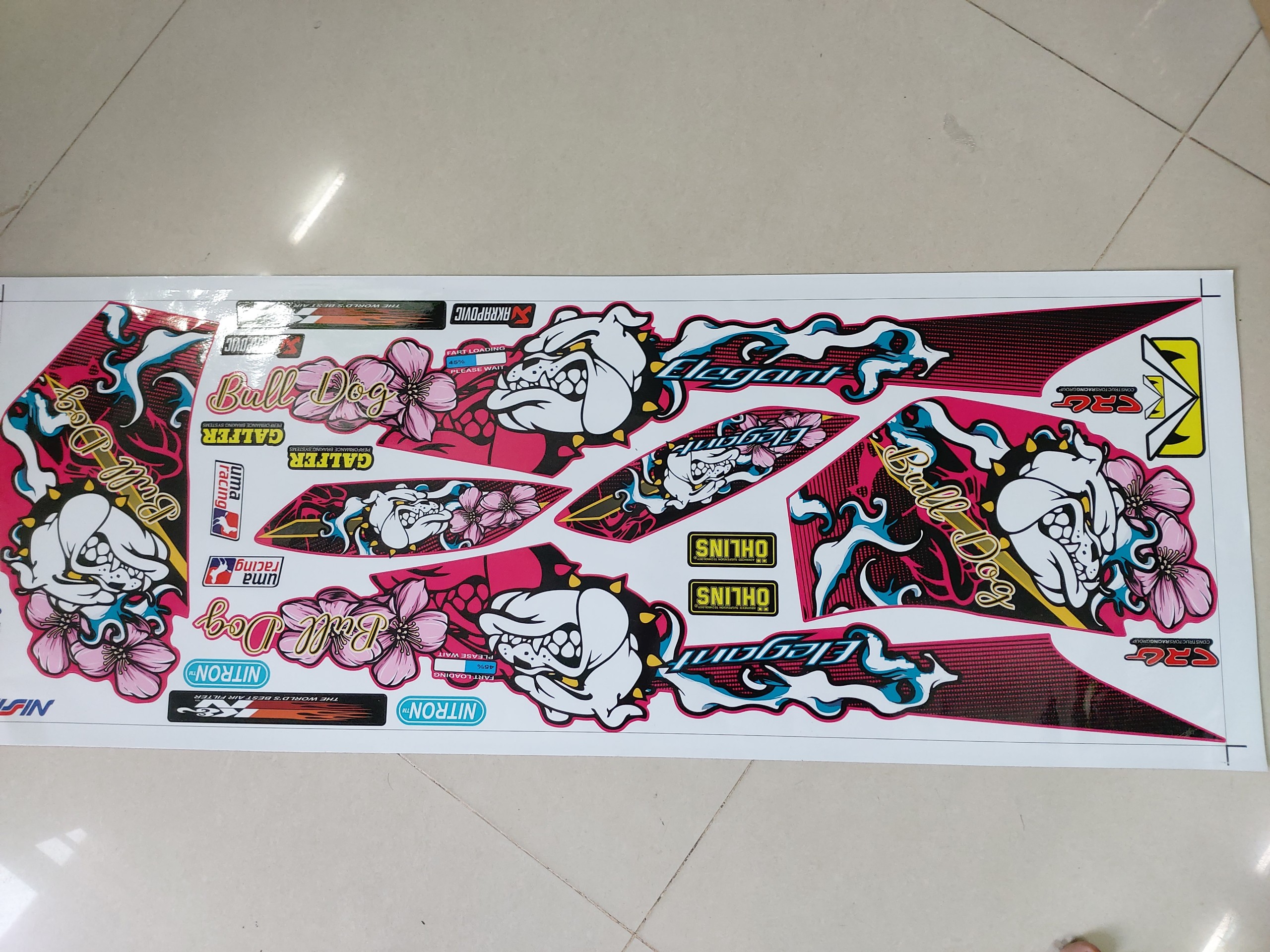 [HCM]Tem xe elegant 50 bull dog dán xe hồng