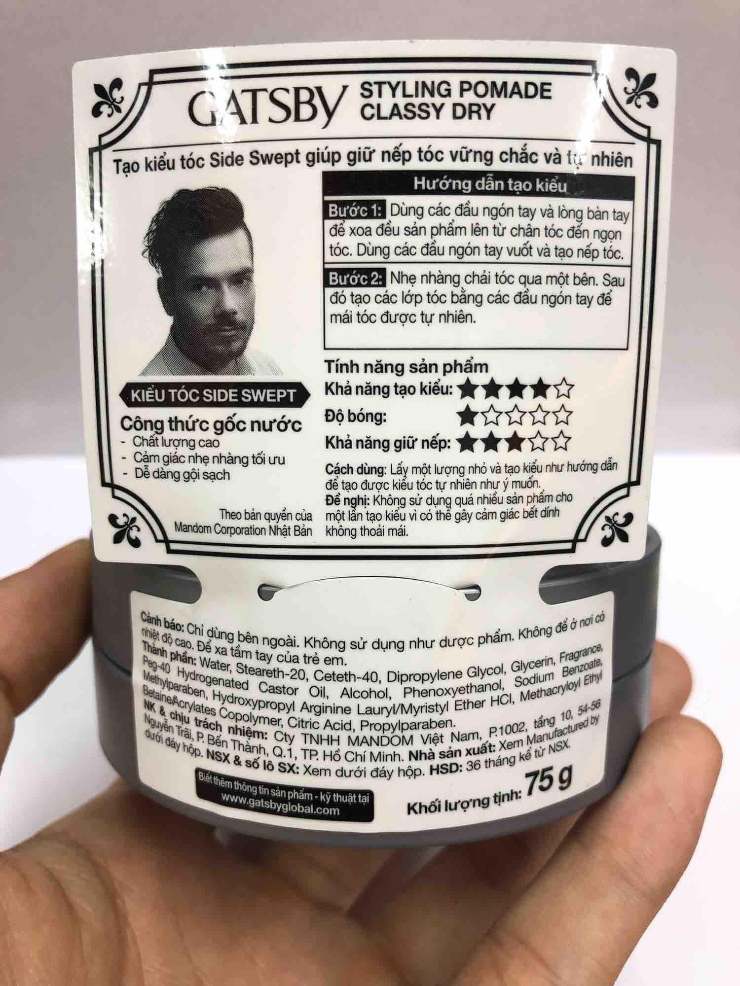 Wax Vuốt Tóc Gatsby Pomade Perfect Raise (75g)