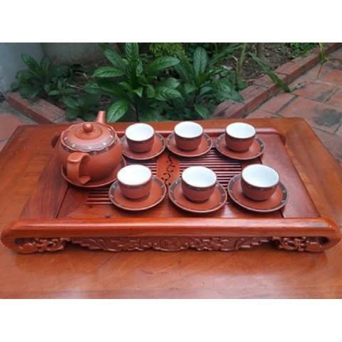 Khay trà cuốn mặt lan,gỗ hương đỏ ,KT 458 cm