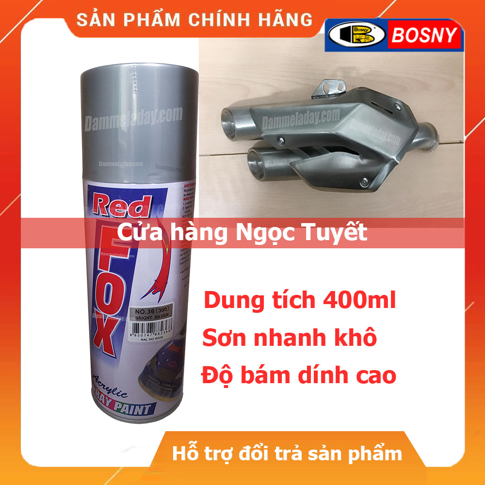 Sơn xịt màu bạc Redfox, Sơn ô tô, xe máy dung tích 400ml - Nhập khẩu Thái Lan