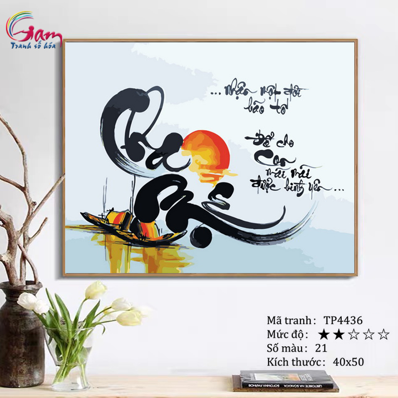 Tranh tô màu theo số Gam thư pháp Cha mẹ TP4436 đã căng khung 40x50cm