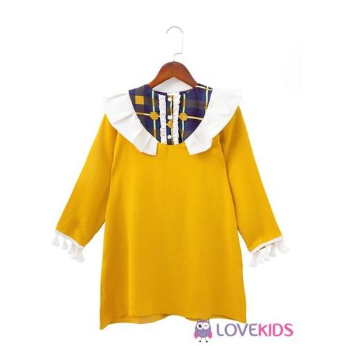 Đầm Váy suông bé gái lụa tằm phối bèo Harmony Lovekids
