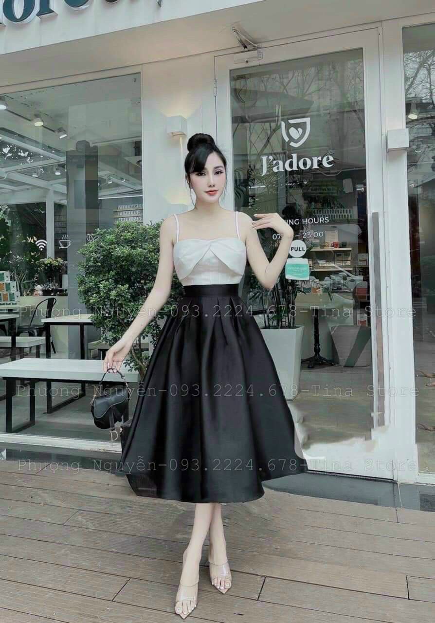Đầm Xòe 2S Có Mút Phối Màu Xinh xịn-QC