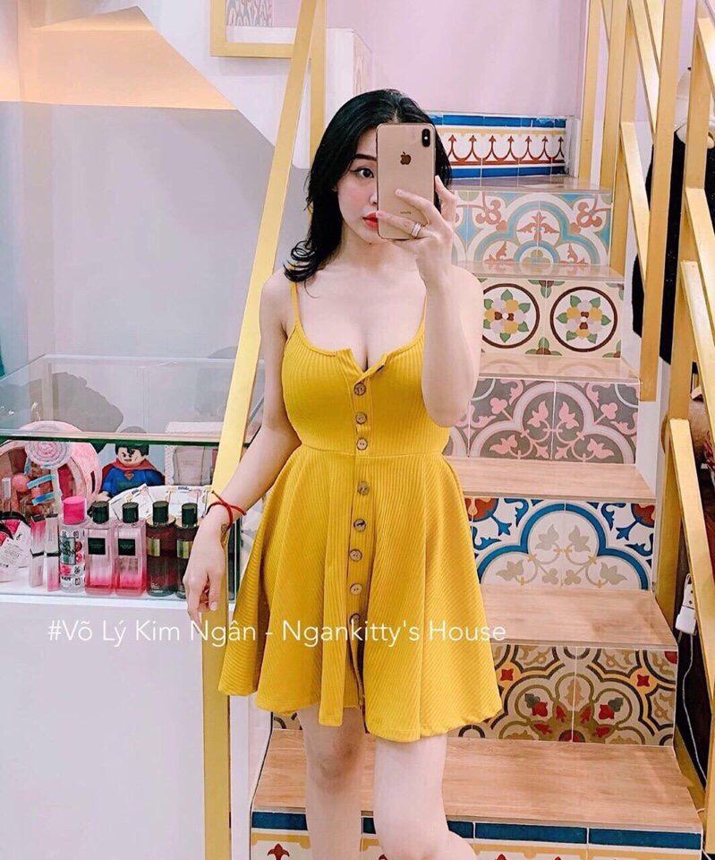 ĐẦM XÒE 2 DÂY ĐÍNH NÚT CỰC HOT TẠI X79 ( HÌNH MẪU CHỤP THẬT )