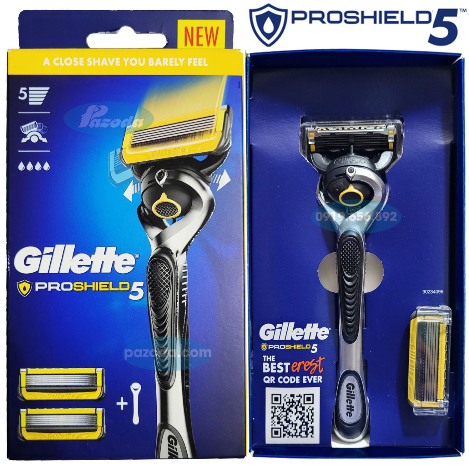 Dao cạo râu 5 lưỡi Gillette Proshield5 (1 tay cầm và 2 đầu cạo)