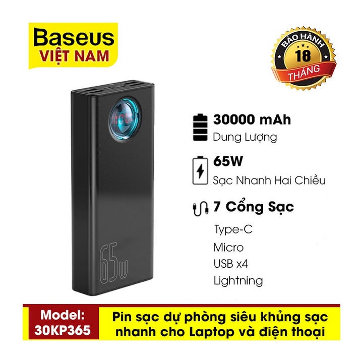 Pin sạc dự phòng baseus bs-30kp365 30000mah - bảo hành 12 tháng