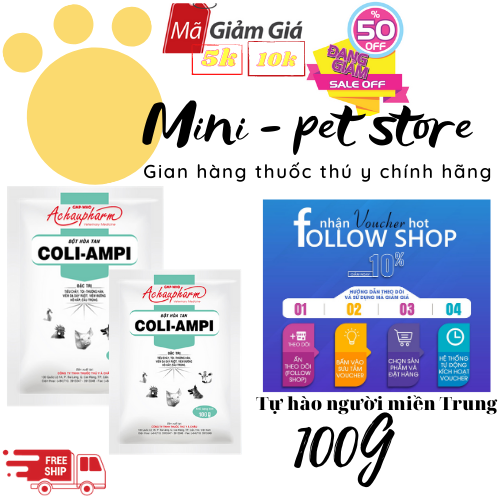 50g COLI AMPI tiêu chảy, CRD, Viêm phổi, Viêm đường hô hấp, Phân trắng, Thương hàn, Toi, Cầu trùng, Viêm ruột, Dạ dày CHO GIA SÚC, GIA CẦM, HEO, BÒ,NGHÉ, GÀ, VỊT THÚ Y Á CHÂU