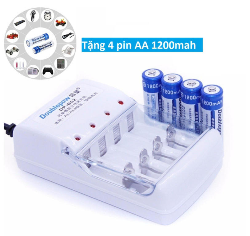Bộ 4 Pin Tiểu Sạc AA 1200mAh + Sạc Pin