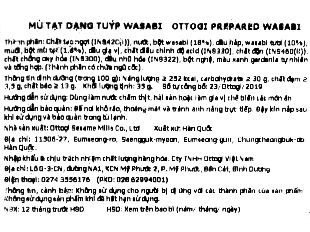 Mù tạt wasabi Ottogi tuýp 35g