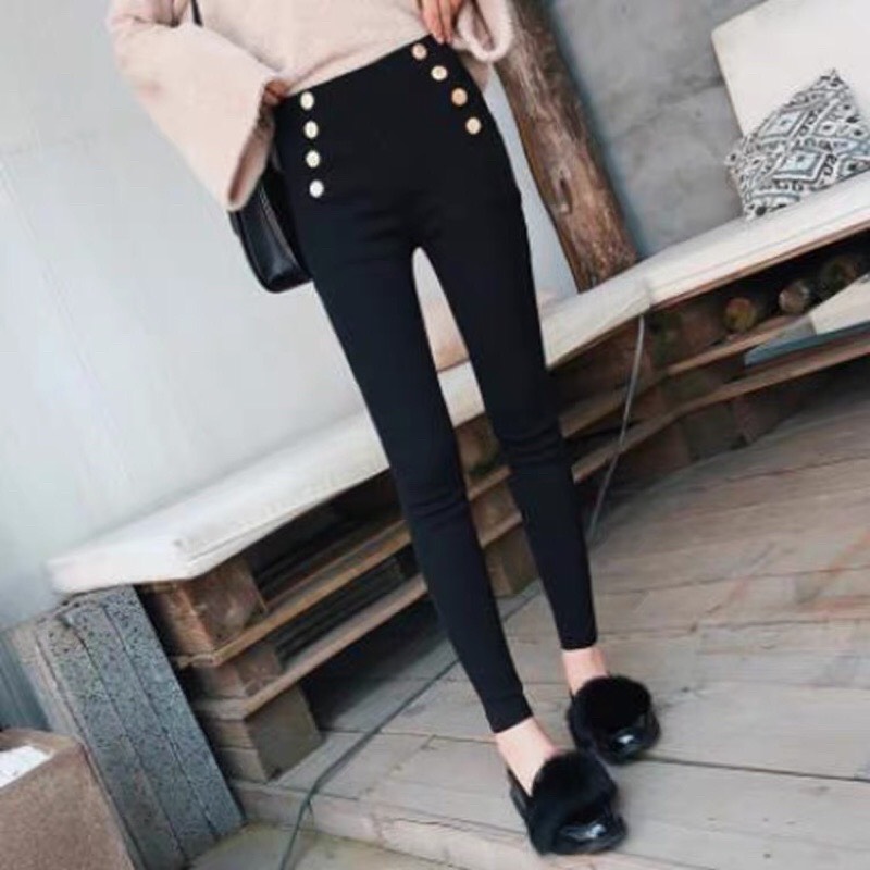 Quần Legging 6 Cúc Cạp Cao { Chất UMi Hàn Quốc Loại 1 Dày Dặn }-mã legging 6 cúc