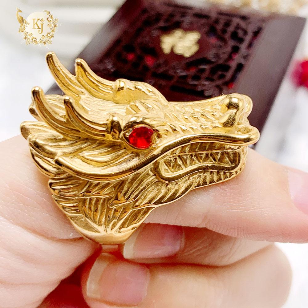 Nhẫn Nam Rồng Mạ Vàng 24K  Mẫu R1 Rồng Mắt Đỏ - Bảo Hành 06 Tháng - Không Phai Màu - Tặng Kèm Hộp