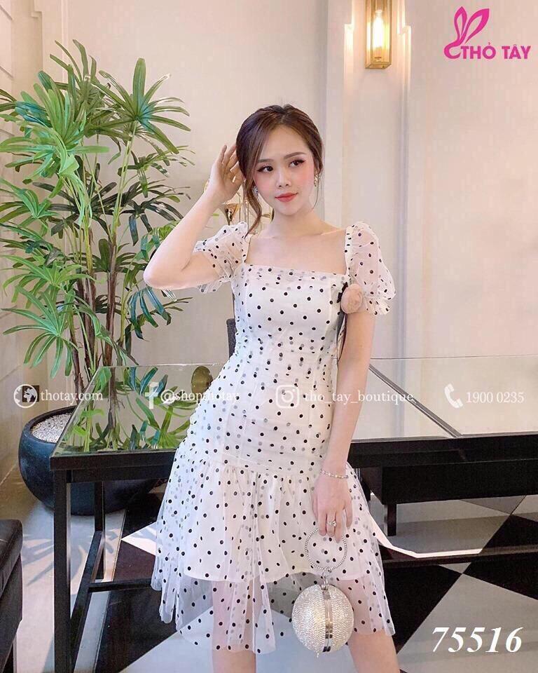 Đầm dự tiệc cổ vuông xinh xắn