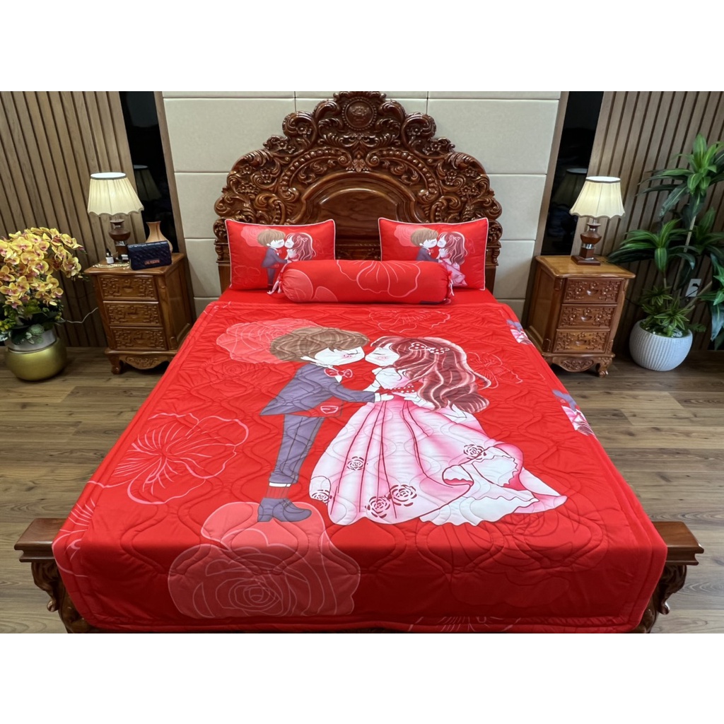 [ Drap Cưới ] Bộ ga gối thun ý mát lạnh 5D cao cấp