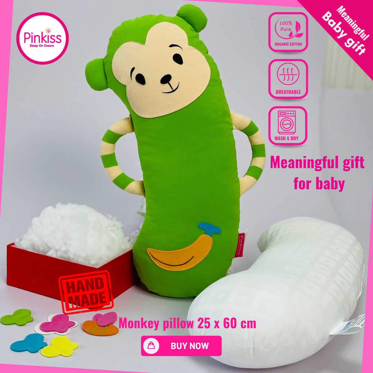 Gối ôm PINKISS khỉ 25x60cm