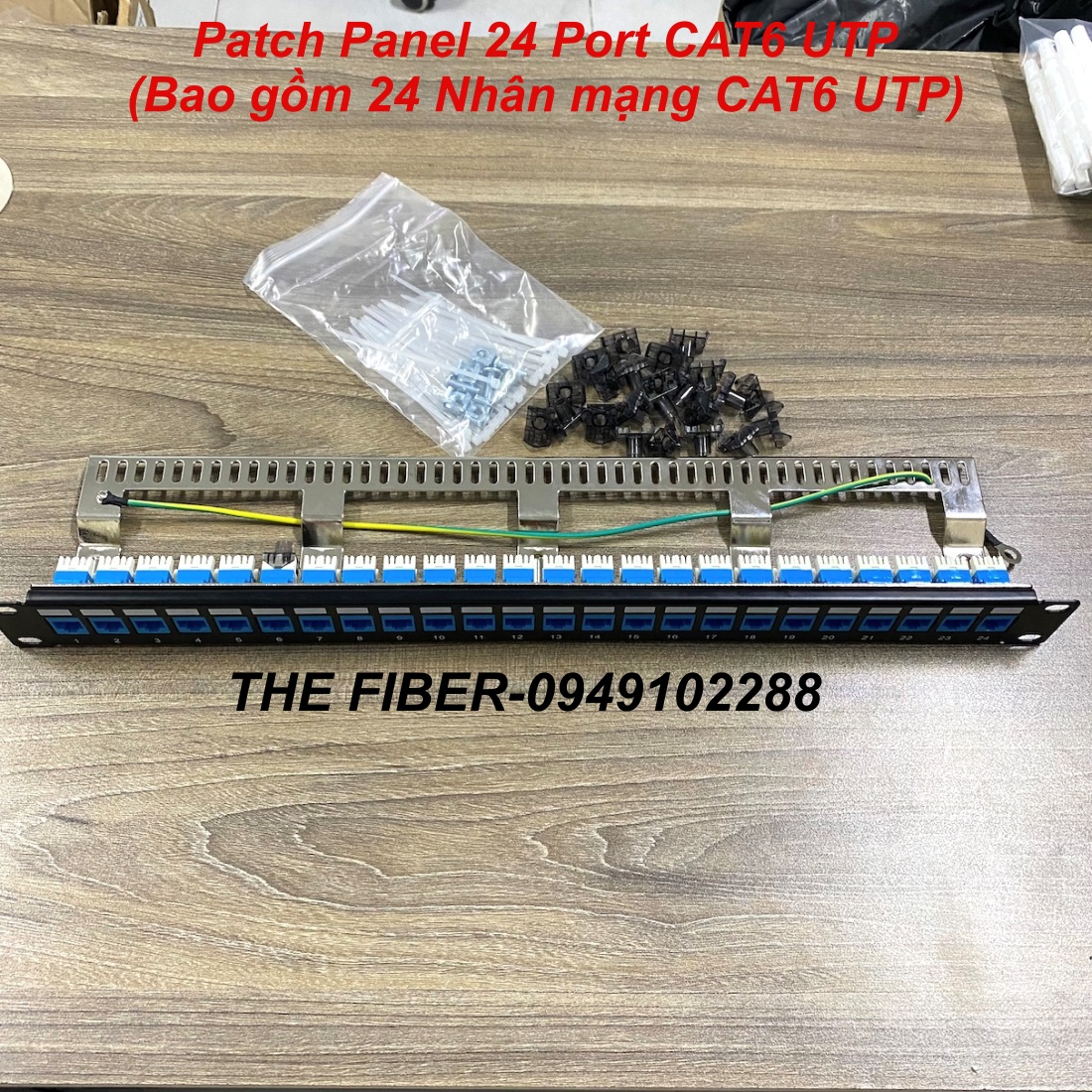 Patch Panel CAT6 24Port (Bao gồm 24 Nhân mạng CAT6 màu xanh)