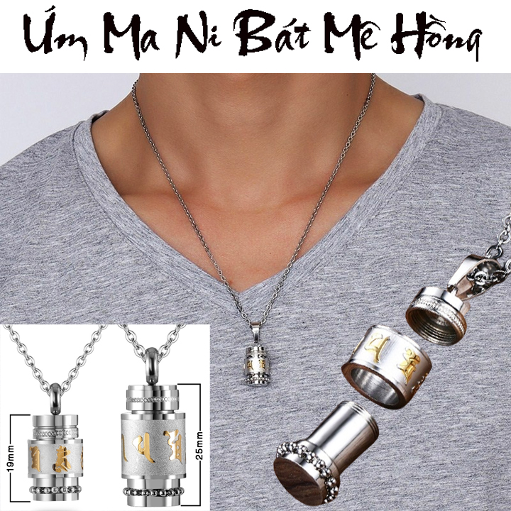 DÂY CHUYỀN TITAN UM MANI PADME HUM HÌNH TRỤ - chuẩn thời trang, cầu bình an, mang may mắn - hợp phong thủy