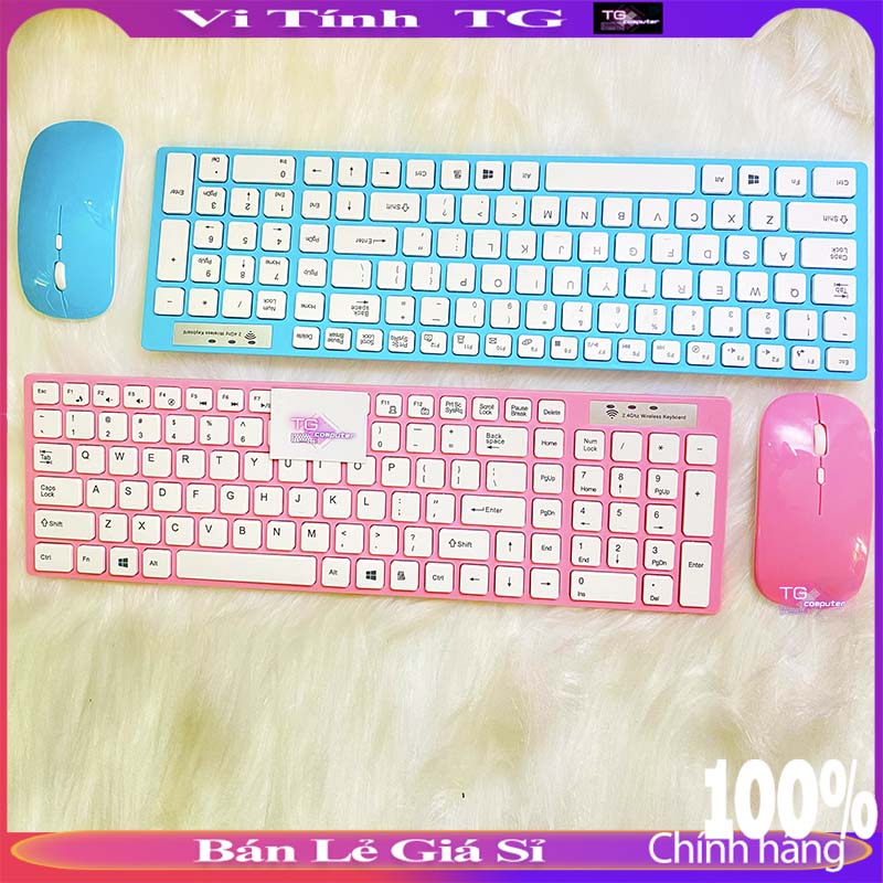 [HCM]Combo bàn phím chuột không dây màu hồng
