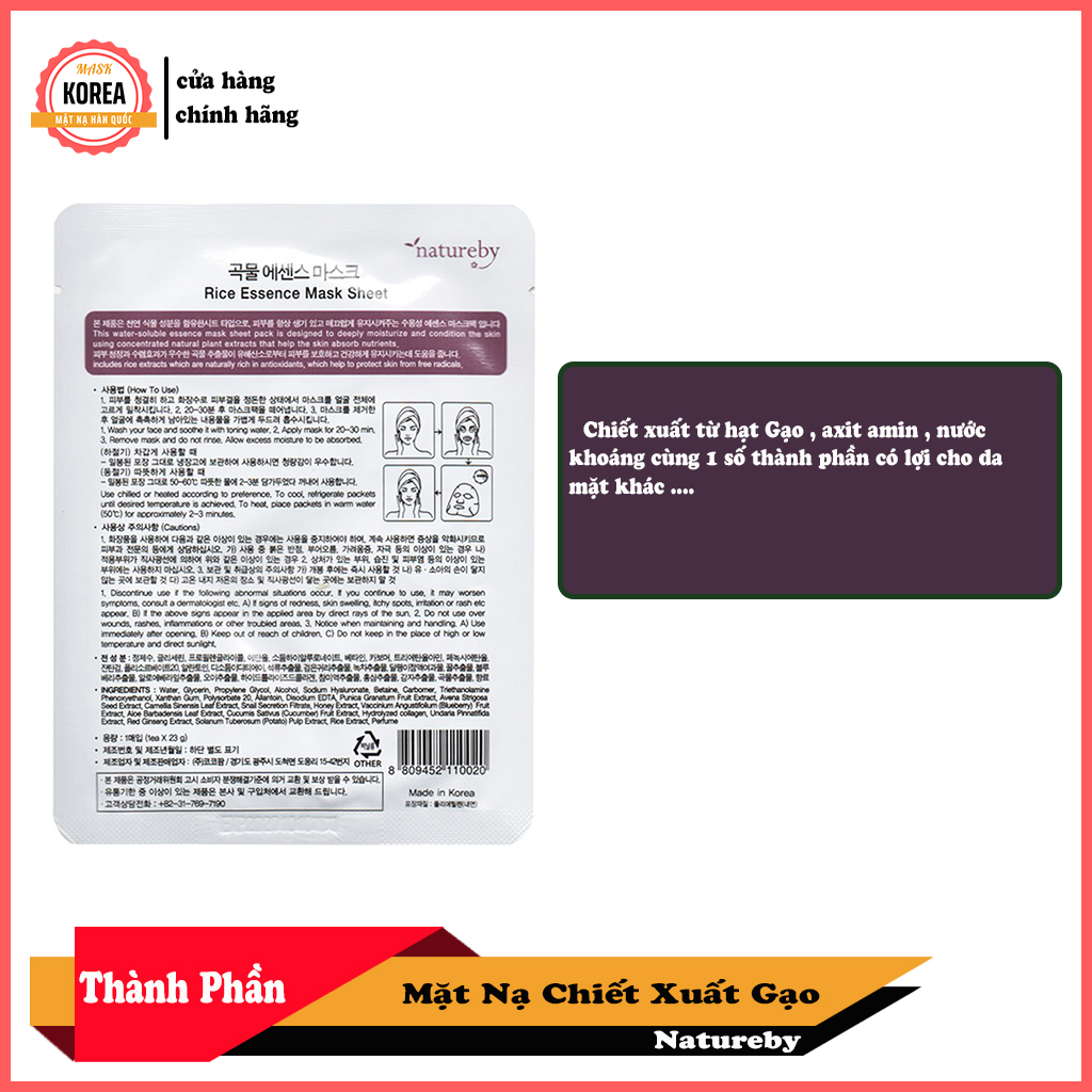 [HCM]Mặt Nạ Gạo Natureby HÀN QUỐC ( 10 miếng/230g )