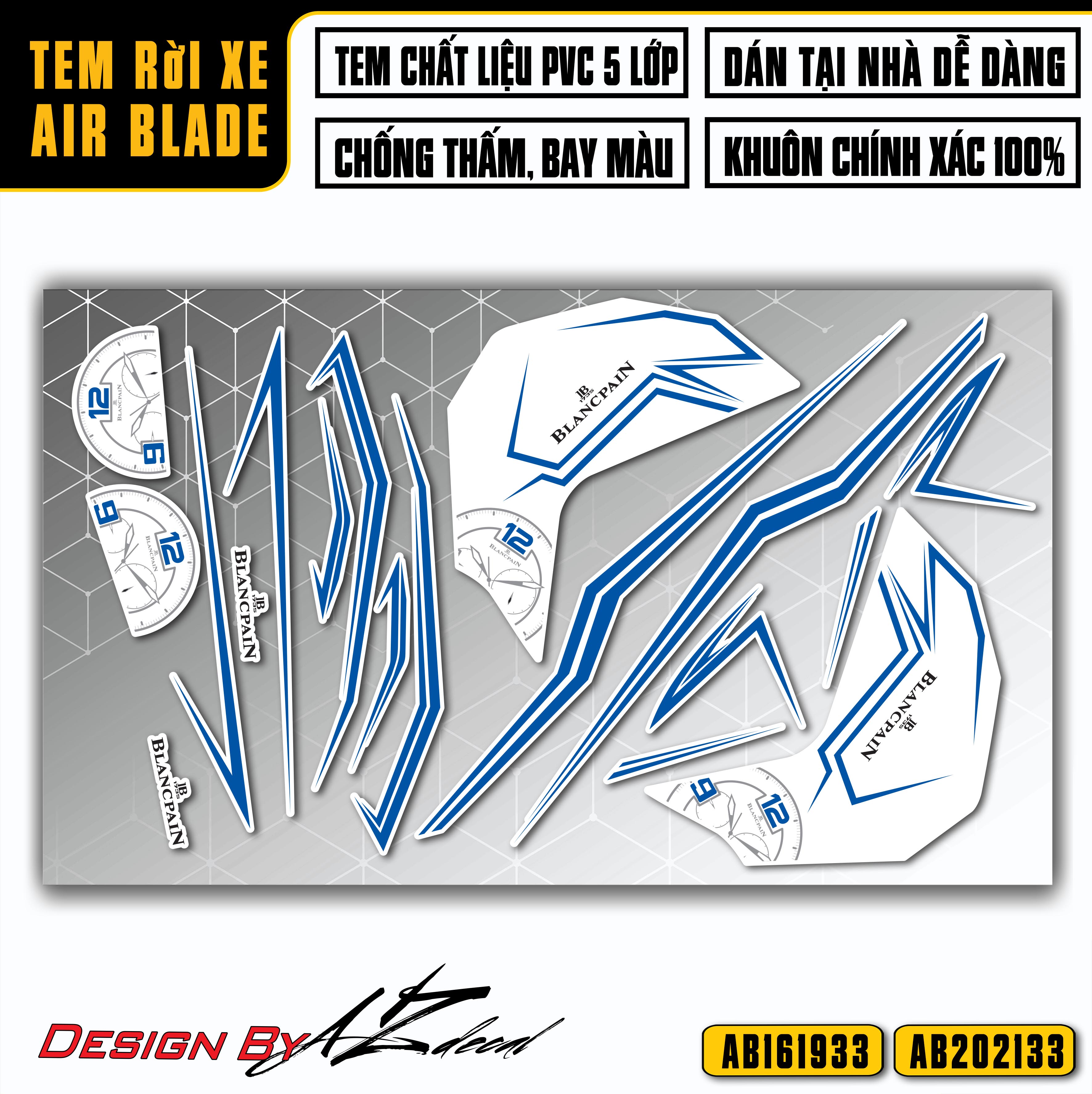 Tem Chỉ Xe Airblade Mẫu Blancpain | AB33 | Decal Rời Dán Xe AB Chống Nước, Bám Dính Chắc Chắn, Dễ Dán Tại Nhà - Azdecal