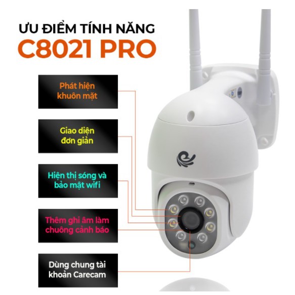 Camera IP Wifi CareCam HK20/ CC8021Pro FHD1080 - 2.0Mpx, nhận diện khuân mặt, quay đêm có màu, xoay 360 độ