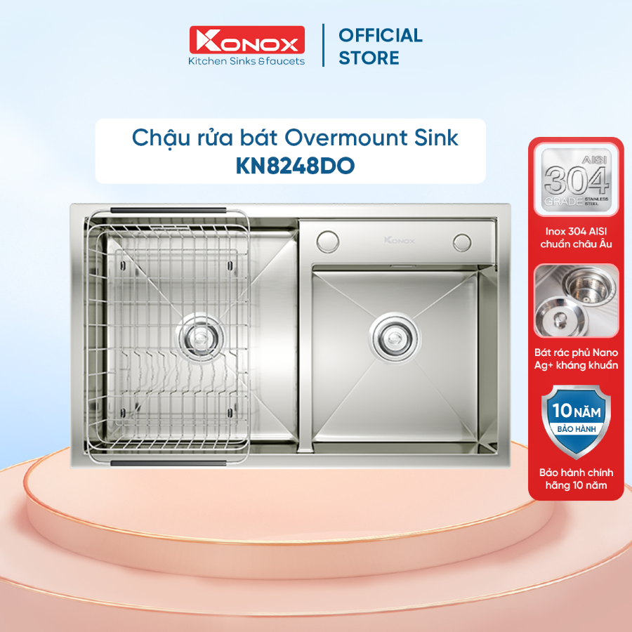 Chậu rửa bát inox 2 hố Konox KN8248DO