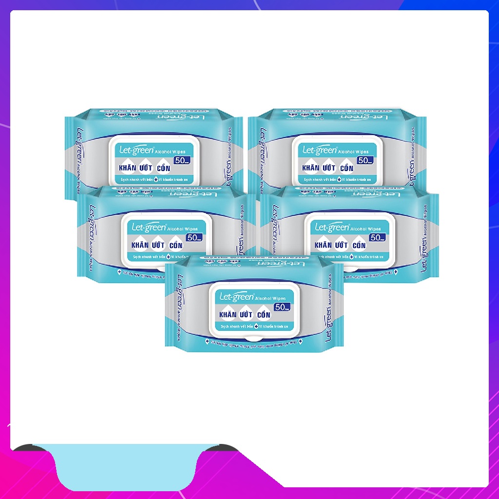 Combo 5 Gói Khăn Ướt Cồn Let-green (50 Tờ x 5)