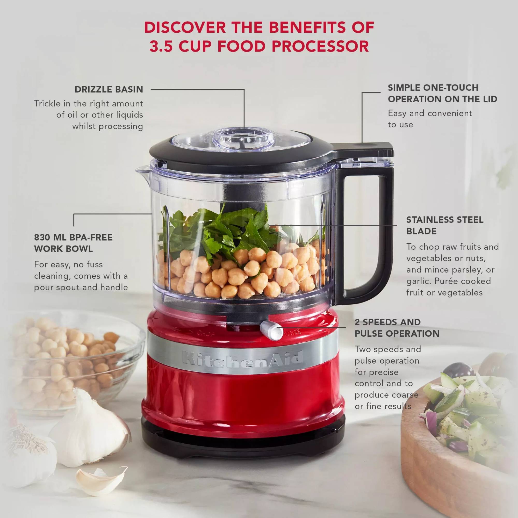 MÁY XAY THỊT, THỰC PHẨM ĐA NĂNG MINI KITCHEN AID KFC3516, MÀU ĐỎ