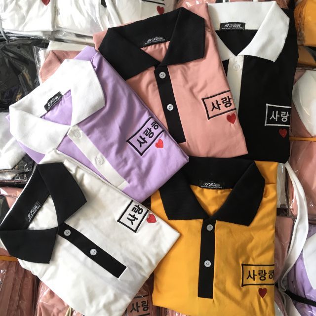 Áo polo thêu tim chữ hàn phối cổ HARI0320
