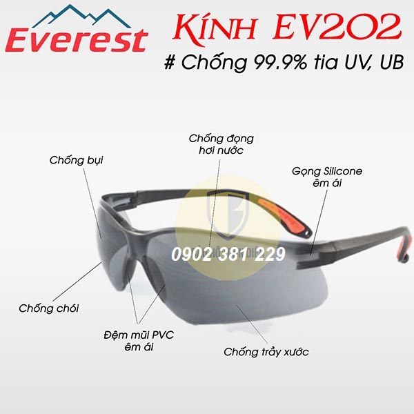 Kính bảo hộ lao động màu đen Everest EV202