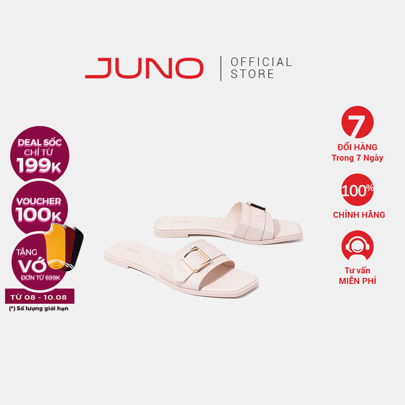 Dép Bệt Quai Ngang 1cm Nữ Thời Trang JUNO Mũi Vuông Khóa Trang Trí SD01101