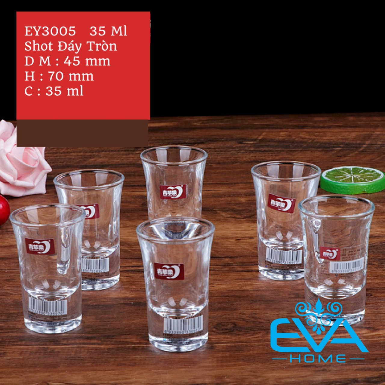 [HCM]Bộ 6 Ly Ruou Shot Thuỷ Tinh Đế Dày 35 Ml RS35