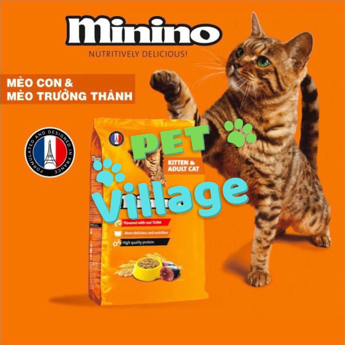 HCM- (Bao lớn 15kg và 7kg)- Minino Thức ăn viên cao cấp cho mèo mọi lứa tuổi (bao 32 gói và bao 20 gói)
