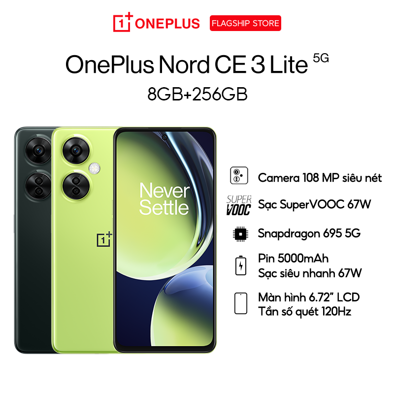 Điện thoại OnePlus Nord CE 3 Lite 5G | IPS LCD, 120Hz | 6.72 inch | 5000mAh | Sạc nhanh SuperVooc 67W | Cam 108MP