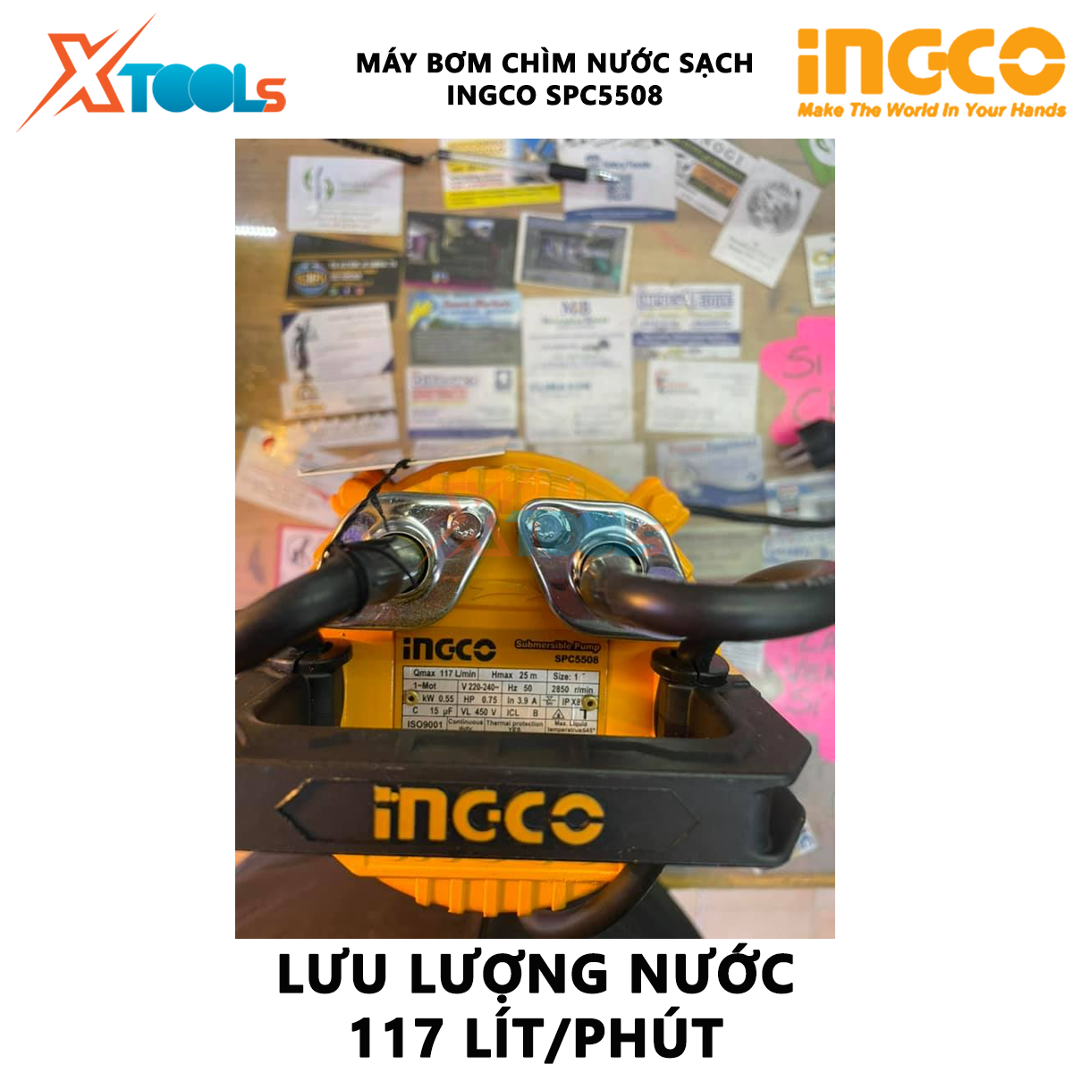 Máy bơm chìm INGCO SPC5508 | Máy bơm chìm nước sạch Điện áp 220-240V Công suất đầu vào 550W(0,75HP) Cột áp 25M Lưu lượng tối đa 117L/p