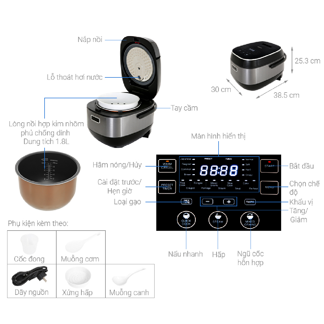 Nồi cơm điện Sharp 1.8 lít KS-IH191V-BK