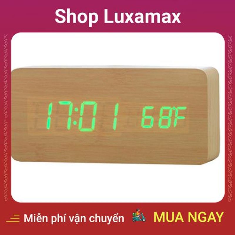 Đồng hồ gỗ để bàn hình khối chữ nhật mặt số hiển thị LED - Đo nhiệt độ phòng - Cảm biến Âm thanh GB-DHG03 DTK41349312 - Shop Luxamax