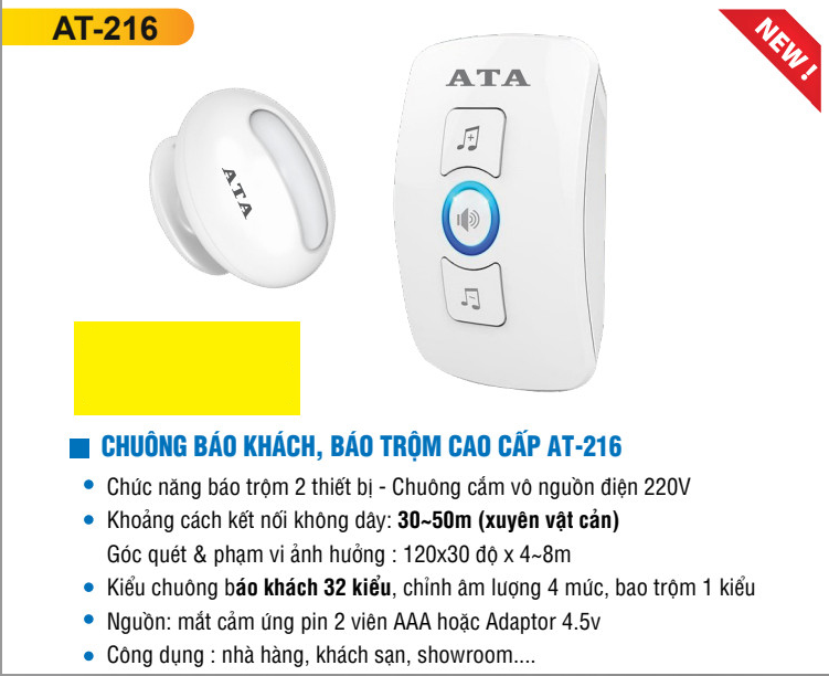 Báo khách, báo trộm ata at216 chuông rời