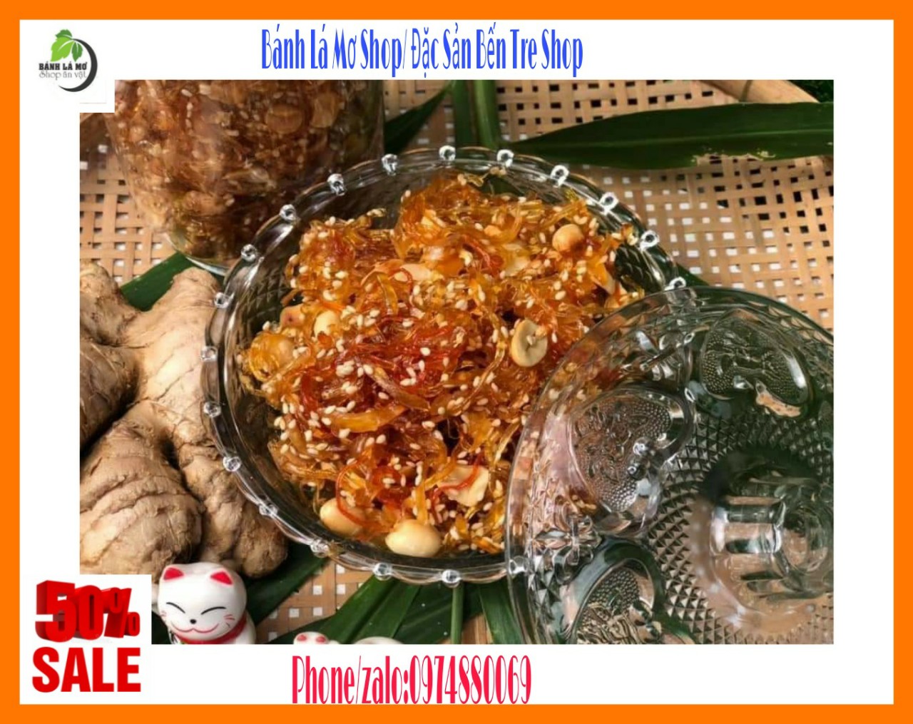 (Freeship) hủ 500gr Mứt gừng dẻo đậu phộng mè rang