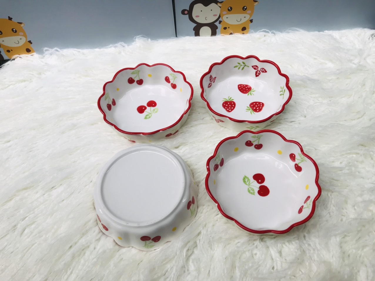 Bát Đĩa Gốm Sứ Họa Tiết Trái Dâu Tây, Cherry
