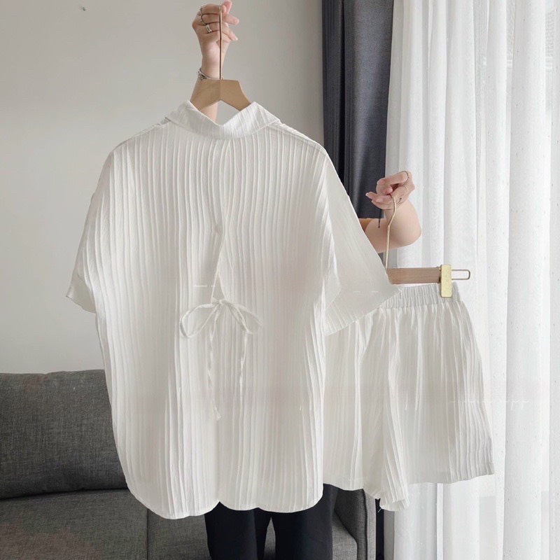 Set Bộ Nữ Áo Somi thắt lưng kèm quần